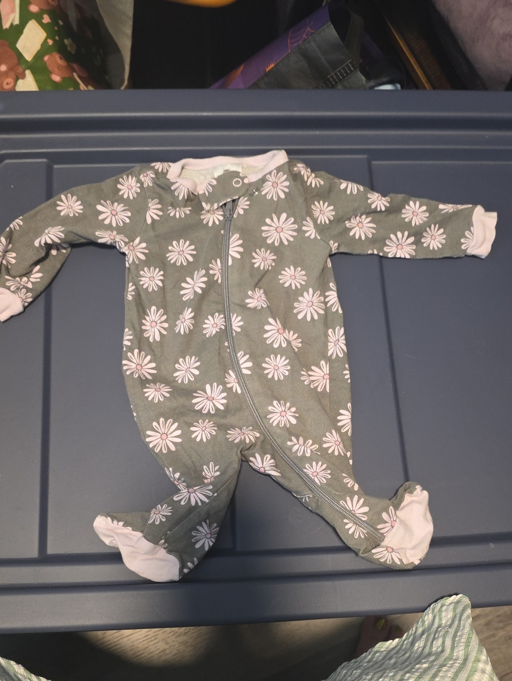Gerber Gray Footed One-Piece with Pink Daisy Print